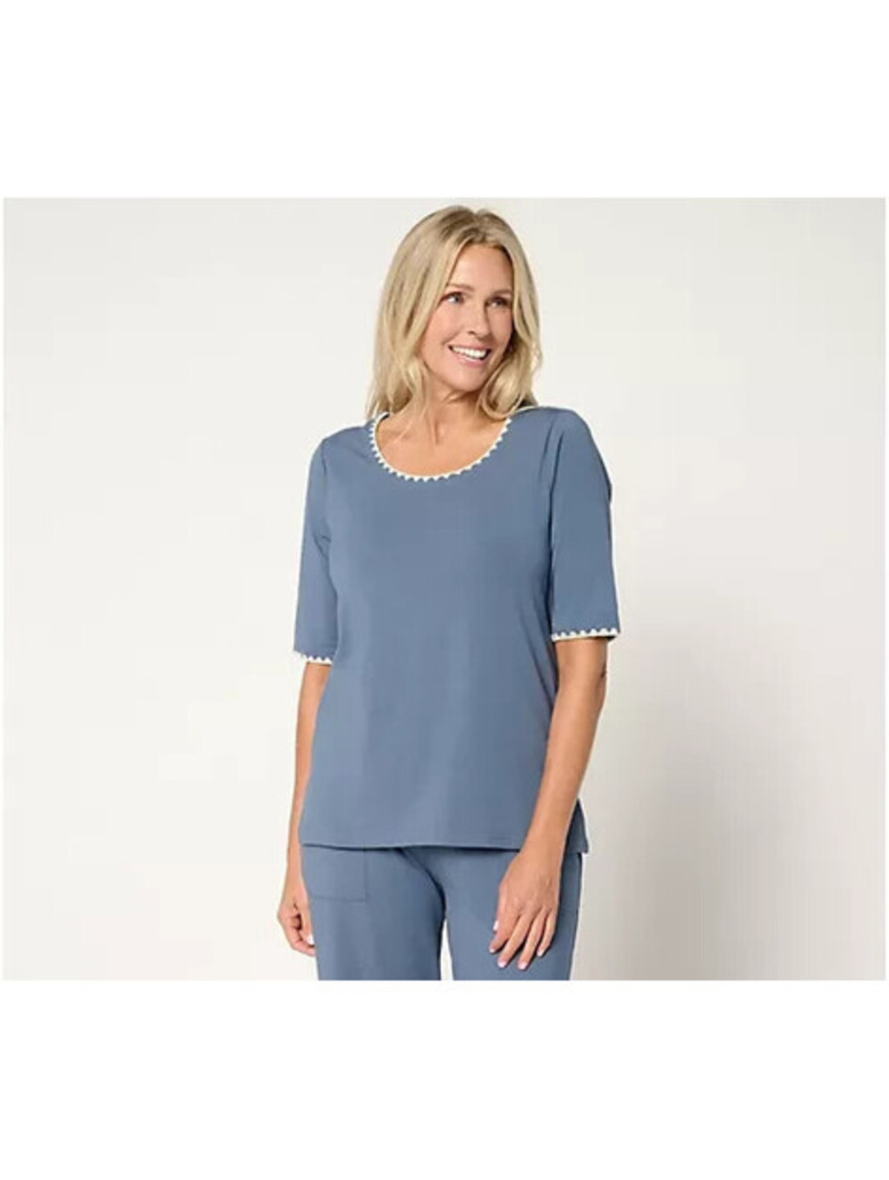 Cuddl Duds Cottonweart Crochet Trim Tee Vintage indigo, Medium #36T